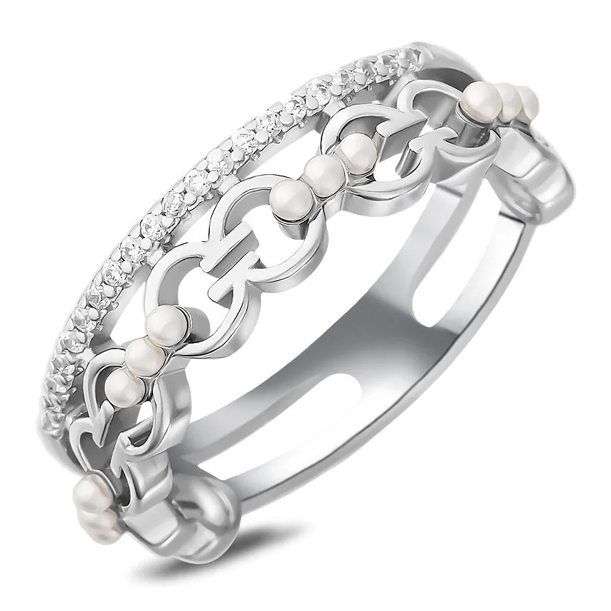 Серебряное кольцо с жемчугом swarovski ‒ Mirserebra925.ru