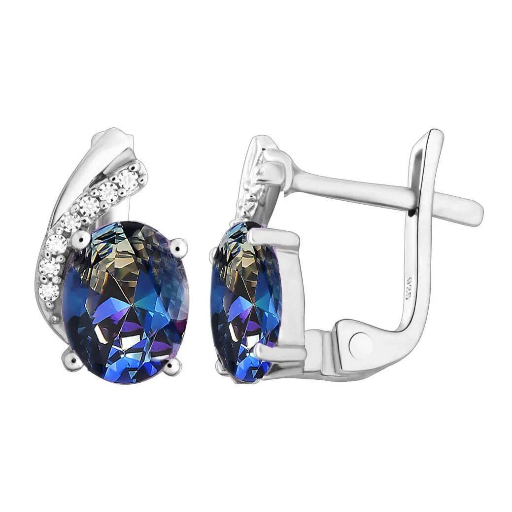 Серебряные серьги с мистик кварцем ‒ Mirserebra925.ru
