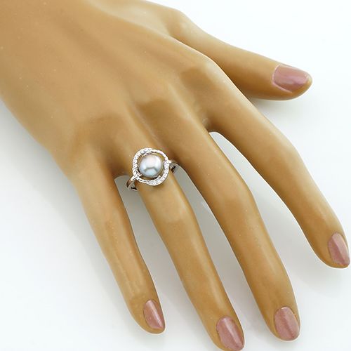 Кольцо с жемчугом из серебра 925 пробы ‒ Mirserebra925.ru