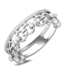 Серебряное кольцо с жемчугом swarovski ‒ Mirserebra925.ru
