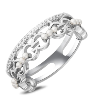 Серебряное кольцо с жемчугом swarovski ‒ Mirserebra925.ru