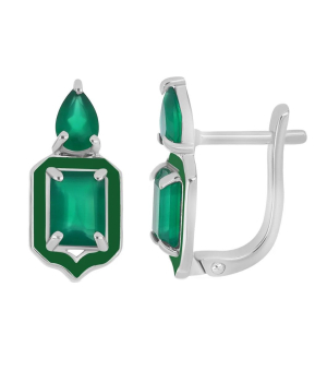 Серебряные серьги с зеленым агатом ‒ Mirserebra925.ru