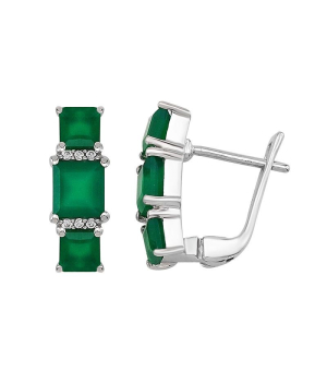 Серебряные серьги с зеленым агатом ‒ Mirserebra925.ru