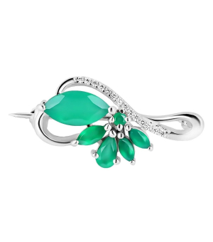 Серебряная брошь с зеленым агатом ‒ Mirserebra925.ru