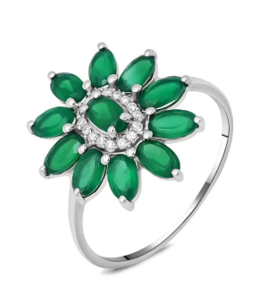 Серебряное кольцо с зеленым агатом ‒ Mirserebra925.ru