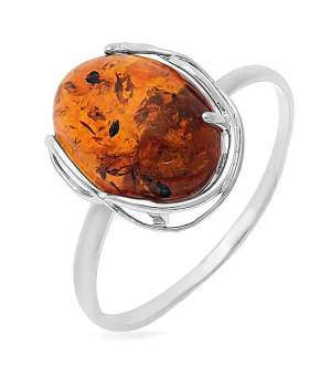Серебряное кольцо с янтарем ‒ Mirserebra925.ru