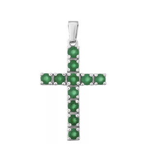 Серебряный крестик с зеленым агатом – Mirserebra925.ru