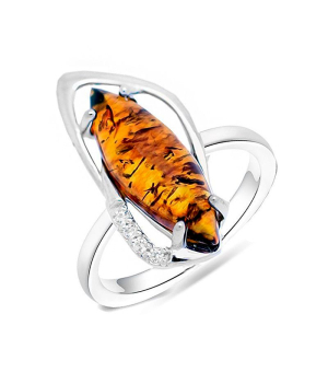 Серебряное кольцо с янтарем ‒ Mirserebra925.ru