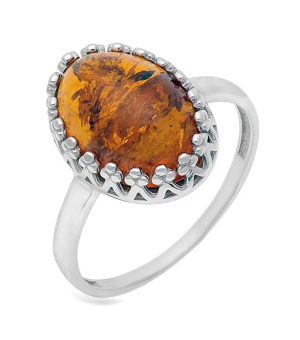 Серебряное кольцо с янтарем ‒ Mirserebra925.ru