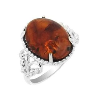 Серебряное кольцо с янтарем ‒ Mirserebra925.ru