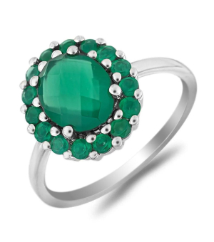 Серебряное кольцо с зеленым агатом ‒ Mirserebra925.ru