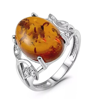 Серебряное кольцо с янтарем ‒ Mirserebra925.ru