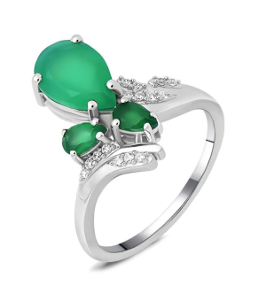 Серебряное кольцо с зеленым агатом ‒ Mirserebra925.ru