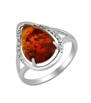 Серебряное кольцо с янтарем ‒ Mirserebra925.ru