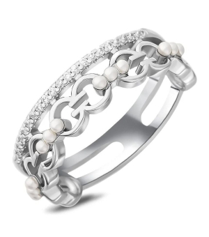 Серебряное кольцо с жемчугом swarovski ‒ Mirserebra925.ru