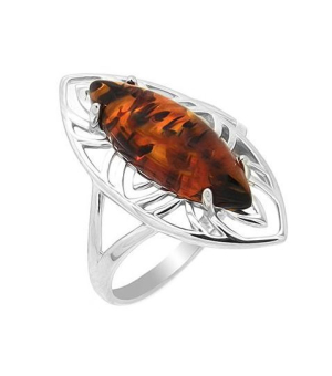 Серебряное кольцо с янтарем ‒ Mirserebra925.ru