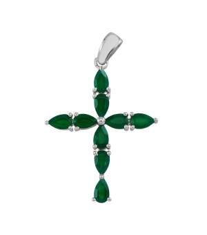 Серебряный крестик с зеленым агатом – Mirserebra925.ru