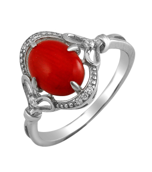 Серебряное кольцо с кораллом ‒ Mirserebra925.ru
