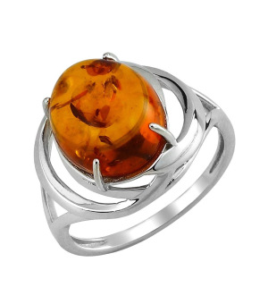 Серебряное кольцо с янтарем ‒ Mirserebra925.ru