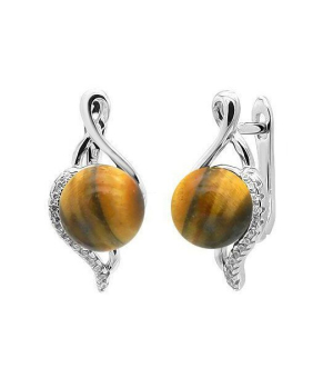 Серебряные серьги с тигровым глазом – Mirserebra925.ru