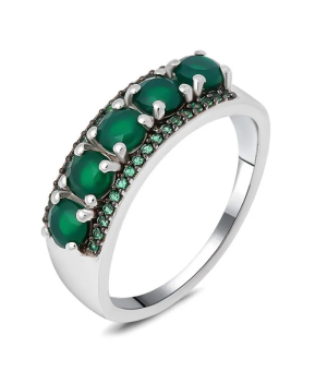 Серебряное кольцо с зеленым агатом ‒ Mirserebra925.ru