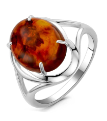 Серебряное кольцо с янтарем ‒ Mirserebra925.ru