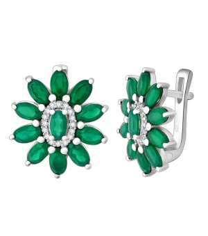 Серебряные серьги с зеленым агатом ‒ Mirserebra925.ru