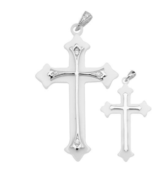 Крестик с керамикой и цирконом – Mirserebra925.ru