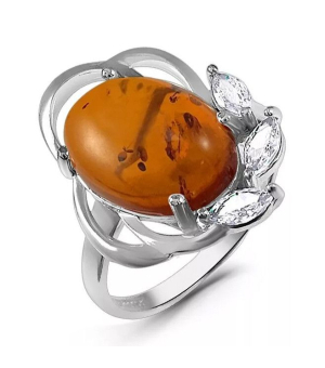 Серебряное кольцо с янтарем ‒ Mirserebra925.ru