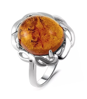 Серебряное кольцо с янтарем ‒ Mirserebra925.ru