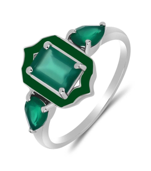 Серебряное кольцо с зеленым агатом ‒ Mirserebra925.ru