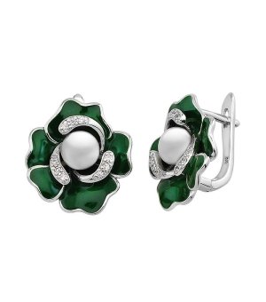 Серебряные серьги с эмалью и жемчугом ‒ Mirserebra925.ru