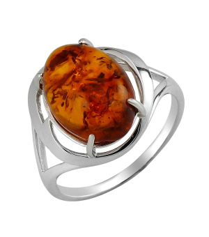 Серебряное кольцо с янтарем ‒ Mirserebra925.ru