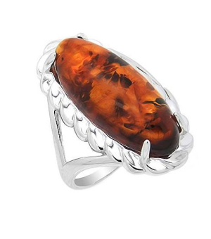 Серебряное кольцо с янтарем ‒ Mirserebra925.ru