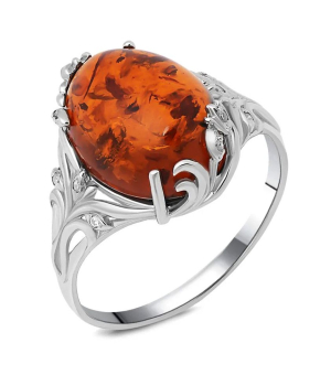 Серебряное кольцо с янтарем ‒ Mirserebra925.ru