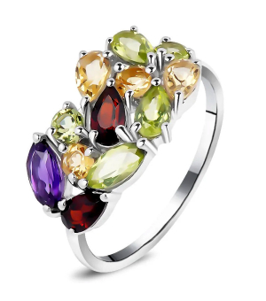 Серебряное кольцо микс камней – Mirserebra925.ru