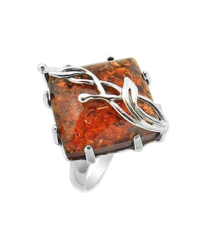 Серебряное кольцо с янтарем ‒ Mirserebra925.ru