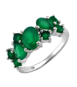 Серебряное кольцо с зеленым агатом ‒ Mirserebra925.ru