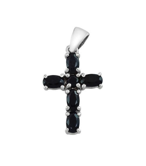 Серебряный крестик с сапфиром – Mirserebra925.ru