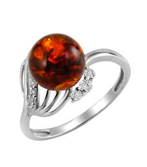 Серебряное кольцо с янтарем ‒ Mirserebra925.ru