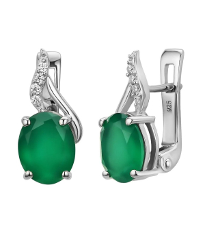Серебряные серьги с зеленым агатом ‒ Mirserebra925.ru