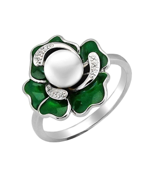 Серебряное кольцо с эмалью и жемчугом ‒ Mirserebra925.ru