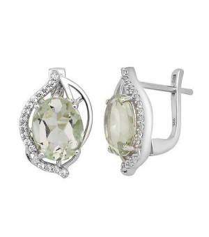 Серебряные серьги с зеленым аметистом – Mirserebra925.ru